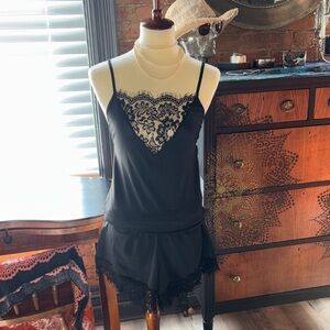Lace-Trim Black Cami & Short Sleep Set